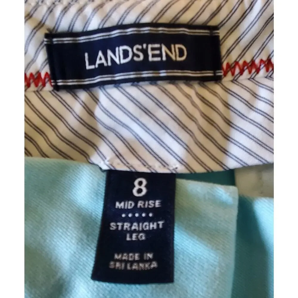 LANDS END Women's 10 Crop Chino Pants Mid Rise Straight Light Blue Waist 30